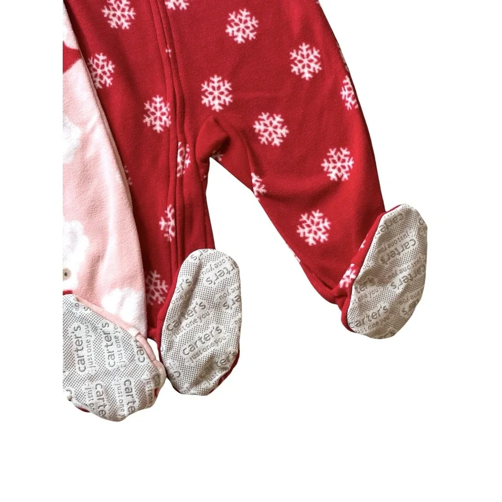 CARTERS Just One You Size 12 Months Baby 2 Pcs Set Santa Fleece Footed‎ Pajamas